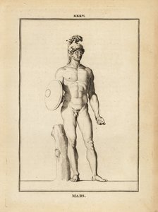Statue of Mars, Roman god of war with helmet and shield by Unbekannt