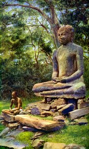 Stone Buddha, a relic of the past glory of Anuradhapura, Ceylon