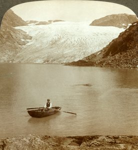 Stream of solid ice Hardanger glacier and lake where it melts, Norway by Unbekannt