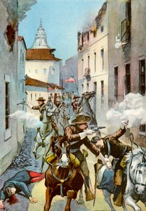 Street fight in Santiago, Cuba, Spanish-American War, 1898