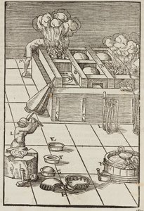 Technique and Instruments for Heating Silver Ore - Engraving from Description of Ores and Principal Mining Methods, by Lazarus Ecker by Unbekannt