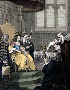 The Act of Union between England and Scotland being read before Queen Anne by Unbekannt