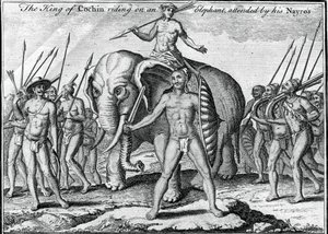 The King of Cochin Riding on an Elephant, Attended by His Nayros by Unbekannt