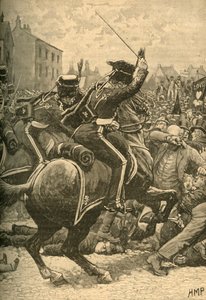 The Peterloo Massacre: hussars charging the people, Manchester, 1819 c1890