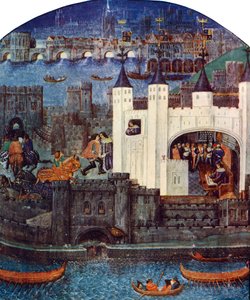 The Tower of London with London Bridge, c1500, c1900-1920