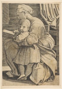 The Virgin Reading with the Infant Christ, Woman Seated in Profile Facing Left, ca. 1515-1600 by Unbekannt