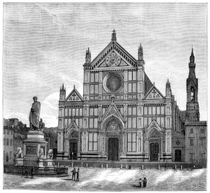 The Church and Piazza of Santa Croce Basilica, Florence, Italy