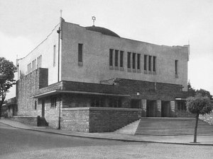 The newly built Neolog synagogue in Zilina, Slovakia, designed by Peter Behrens in 1928