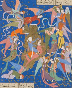 The night journey of the Prophet. From a Manuscript of the Khamsa of Nizami
