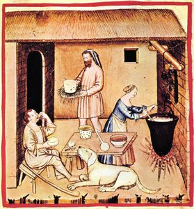The Production of Cheese. A Miniature from Tacuinum Sanitatis, Second Half of 14th Century