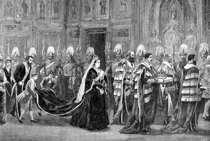 The Royal Procession in Westminster Palace on the Way to the House of Lords by Unbekannt