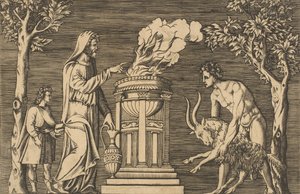 The Sacrifice of a Ram Held by a Naked Man at Right, Hooded Priest at Left by Unbekannt