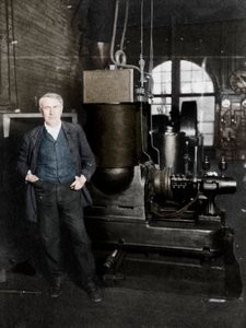 Thomas Alva Edison, American Inventor, with His First Dynamo for Producing Electric Light by Unbekannt