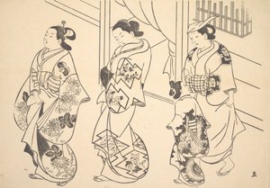 Three Courtesans and a Kamuro Strolling in the Street by Unbekannt