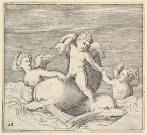 Three Cupids and Two Dolphins by Unbekannt