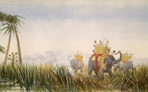 Tiger attacking an elephant, part of the London to Hong Kong Panorama by Unbekannt
