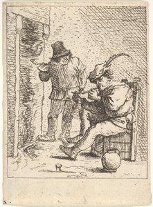 Two Male Peasants Holding Pipes before a Fireplace, After 1625-90