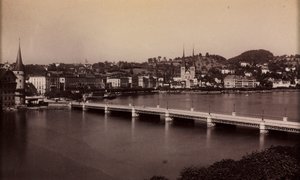 Untitled Bridge with Town in Distance, 19th Century by Unbekannt