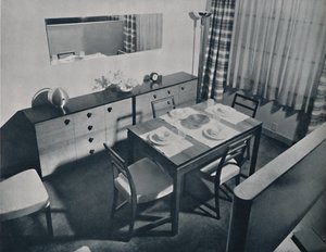 View in the living-dining room designed by Gilbert Rohde
