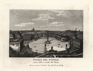 View of the Piazza del Popolo with an Egyptian obelisk of Rameses II from Heliopolis, from the summit of the Pincian Hill, Rome by Unbekannt