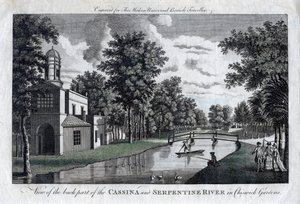 View of the back part of the Cassina and Serpentine River in Chiswick Gardens, London