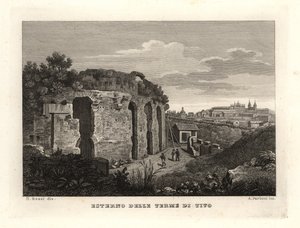 View of the exterior of the Baths of Titus, Rome