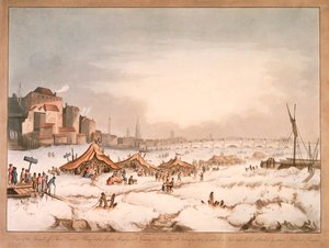 View of the Frozen River Thames off Three Cranes Wharf, London
