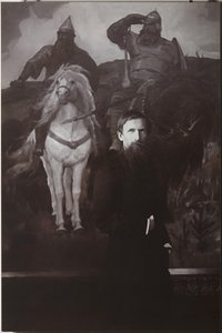 Viktor Vasnetsov before his painting Bogatyrs by Unbekannt