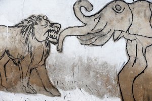 Voodoo Wall Painting on the Akodessewa Fetish Market: Elephant and Lion