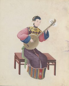 Watercolour of Musician Playing Ruan