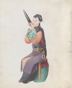 Watercolour of musician playing sheng, late 18th century