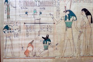 Weighing of the heart of the deceased against the feather of truth from the Egyptian Book of the Dead by Unbekannt