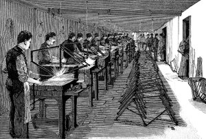 Welding bicycle frames in an American factory, 1900 by Unbekannt