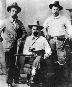William A Pinkerton, flanked by two express agents, c1870s-1880s