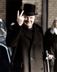 Winston Churchill Making His Famous V for Victory Sign, 1942