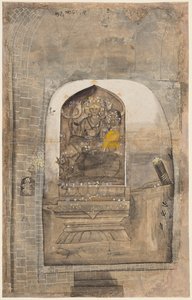 Worship of stone image of Shiva and Parvati within a lingam by Unbekannt