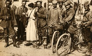 Wounded German prisoners are cared for by the Red Cross, France, First World War, 1914-1918