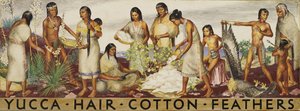 Yucca, Hair, Cotton, Feathers mural study by Unbekannt