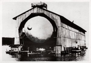Zeppelin LZ1 in a floating hanger at Manzell, Friedrichshafen, Germany, 1900 by Unbekannt