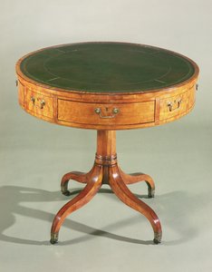 A small Sheraton satinwood drum table, English, c.1790