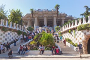 Barcelona, Spain. Entrance to Parc Güell, the UNESCO World Heritage Site Designed by Antoni Gaudi