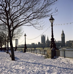 Big Ben, Westminster Abbey and Houses of Parliament in the Snow
