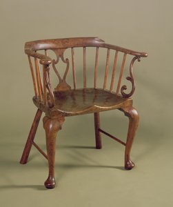 Burr yew and elmwood Windsor chair, c.1760