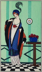Fur coat with muslin tunic from Costumes Parisiens by Robert Pichenot, 1913
