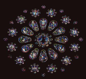 Instruments of the Passion and scenes from the Last Judgement; west rose window, central portion, c.1222 by Unbekannt Unbekannt