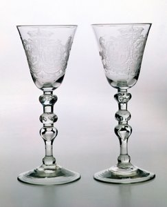 Newcastle Light Baluster Goblet with Dutch Armorial Engraving, 18th Century