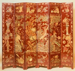 Pastoral scene (red lacquer screen with gilt chinoiserie) by Unbekannt Unbekannt