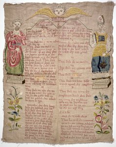 Sampler, Depicting the Ten Commandments, by Elizabeth Coventry, English, 1727