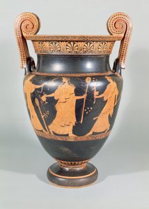 Volute krater, Dionysiac scene showing ritual dismemberment of a wild animal, Attic, 450-425 BC