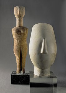 Figurine with crossed arms, Cycladic; head of a woman, fragment of a statue, from Keros, Early Cycladic II Period c.2700-2400 BC